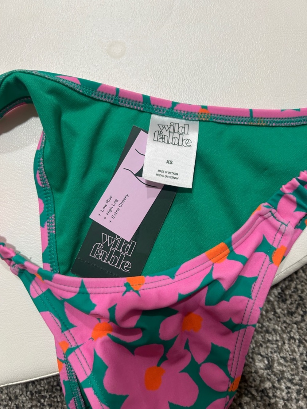Bright Floral Bikini Bottoms in Green & Pink - Picture 3 of 3